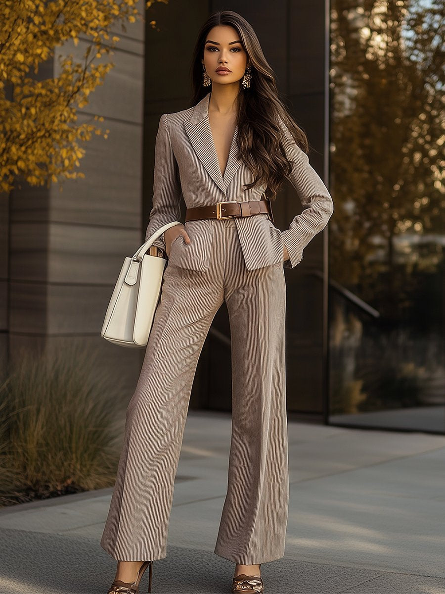 Fashion Business Khaki Long-sleeved Sets