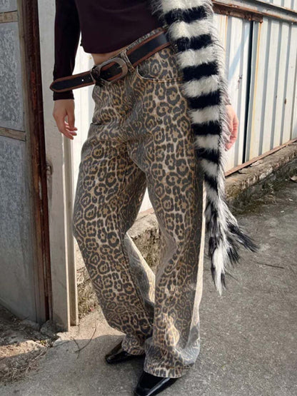 Vintage Street Loose Leopard Print Jeans