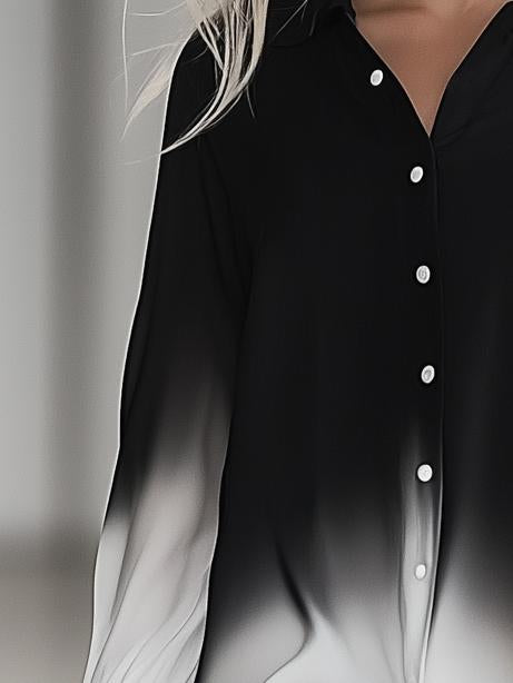 Artistic Black and White Gradient Shirt Long Sleeve Mini Dress