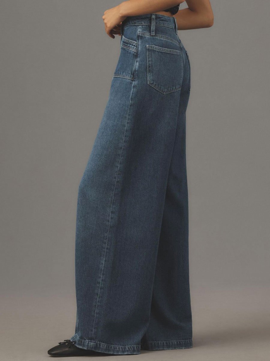 Casual Vintage Pocket Wide Leg Jeans