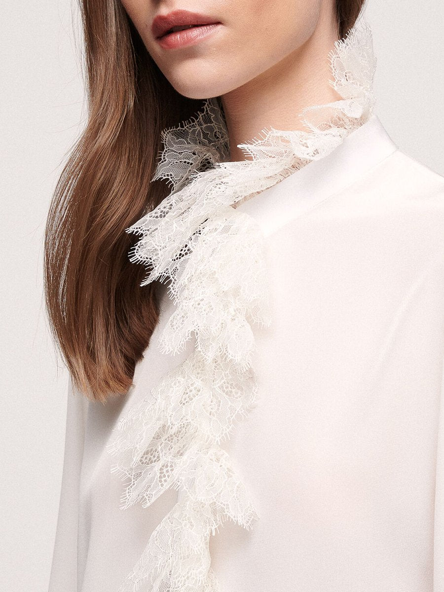 High-End French Elegant Lace Collar Chiffon Shirt