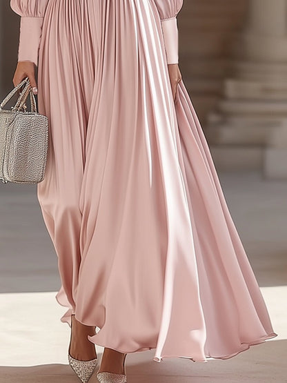 【24-hour shipping】Fashionable And Elegant High-End Pleated Satin Maxi Dress