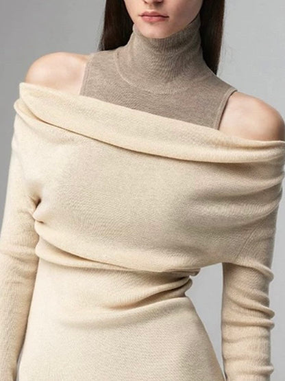 Simple Basic High-Neck Off-Shoulder Knitted Bottoming Shirt