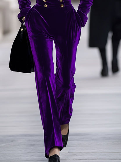 High-End Temperament Loose Retro Purple Velvet Jumpsuit