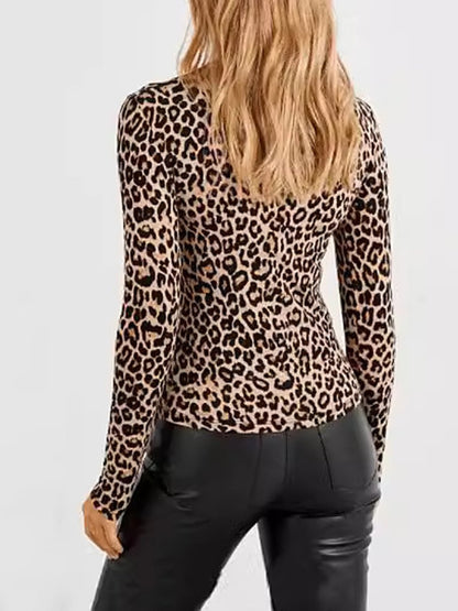 Animal Print Slim Fit Long Sleeve Crew Neck T-Shirt