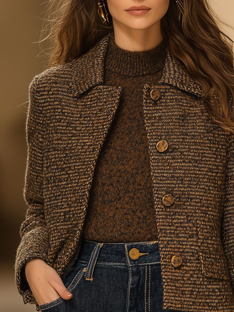 Casual Loose Retro Tweed Single-Breasted Coat