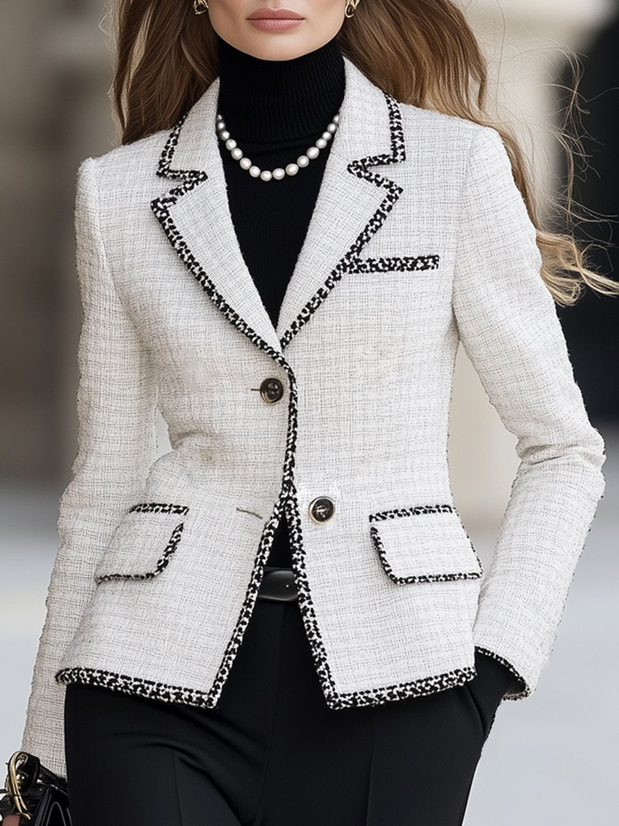 High-End Retro Chanel Style Collar Single-Breasted Tweed Suit Jacket