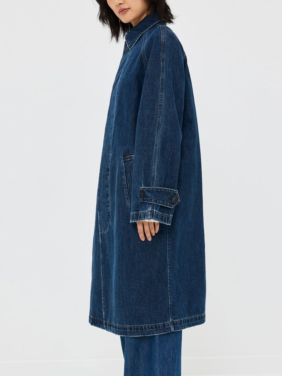 Casual Loose Retro Pocket Long Denim Trench Coat