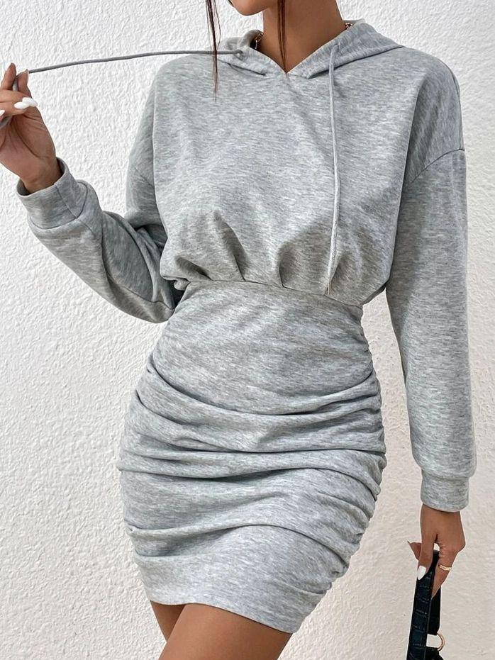 Fashion Slim Fit Hooded Sweatshirt Hip-wrapped Long Sleeve Mini Dress