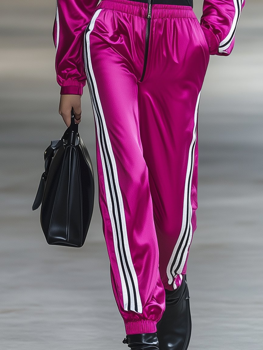 Casual Sport Magenta Long Sleeve Jumpsuit