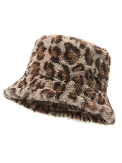 Casual Fashion Leopard Fur Warm Bucket Hat