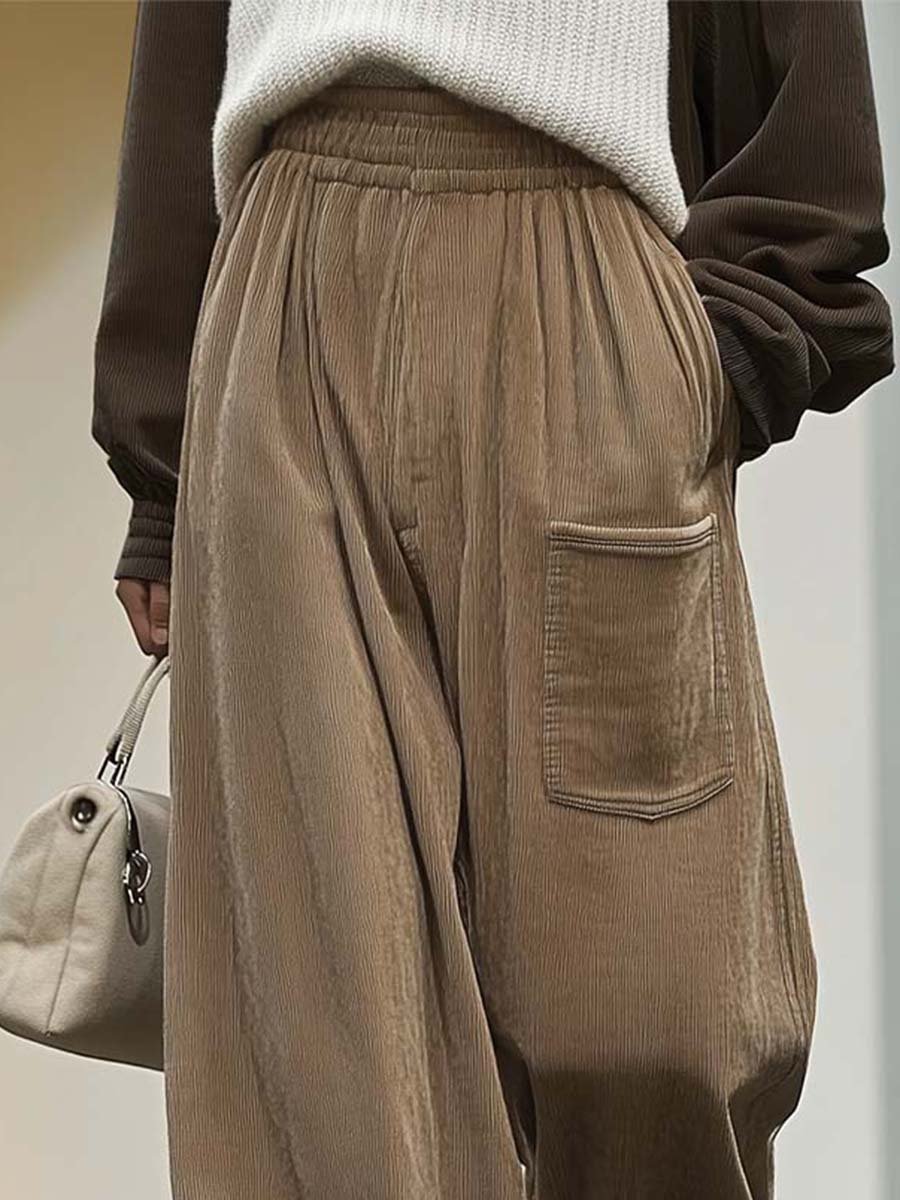 Retro Fashion Loose Pocket Corduroy Wide Leg Pants