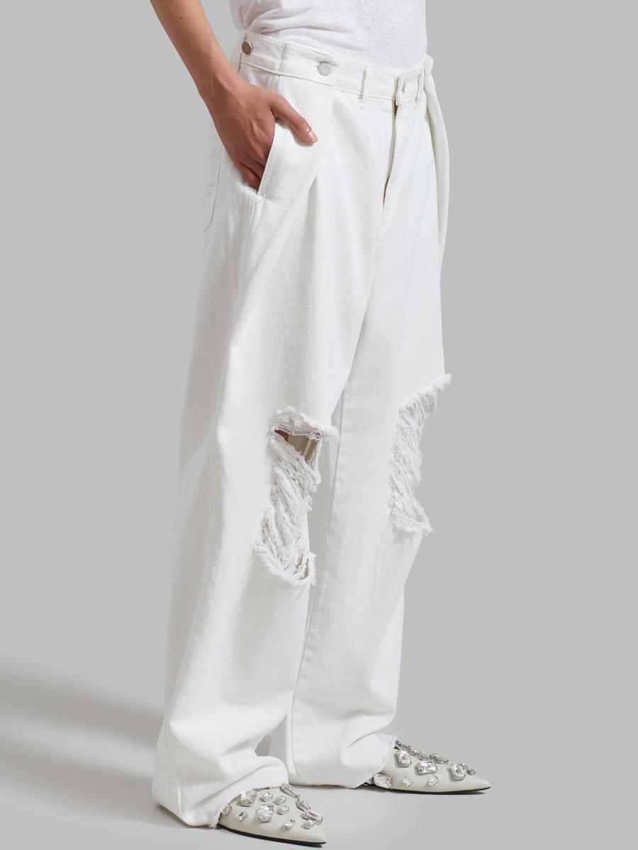 Casual Loose-Fitting Ripped White Wide-Leg Jeans