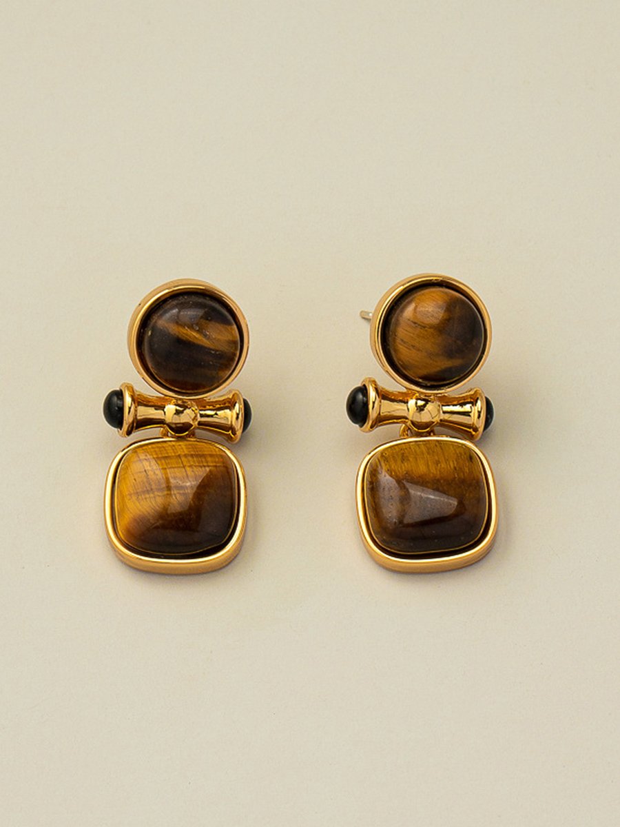 Retro Light Luxury High-end Natural Tiger Eye Stone Earrings