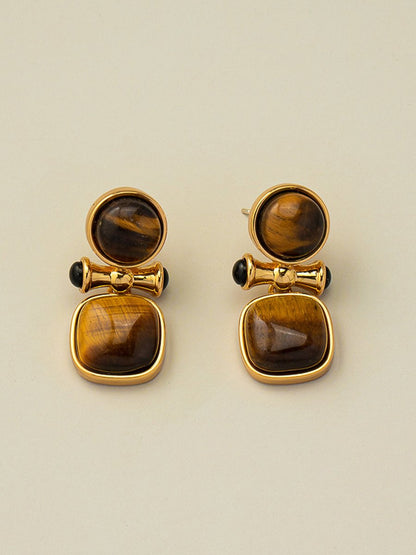 Retro Light Luxury High-end Natural Tiger Eye Stone Earrings