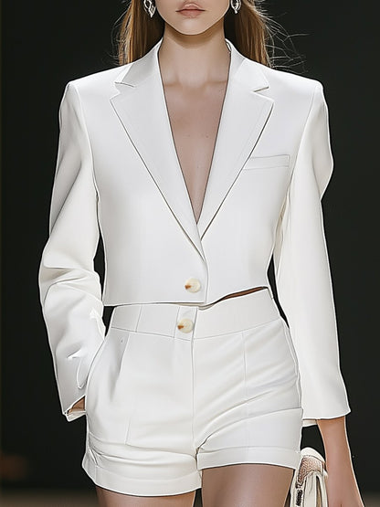 Elegant and Intellectual Short White One-button Suit