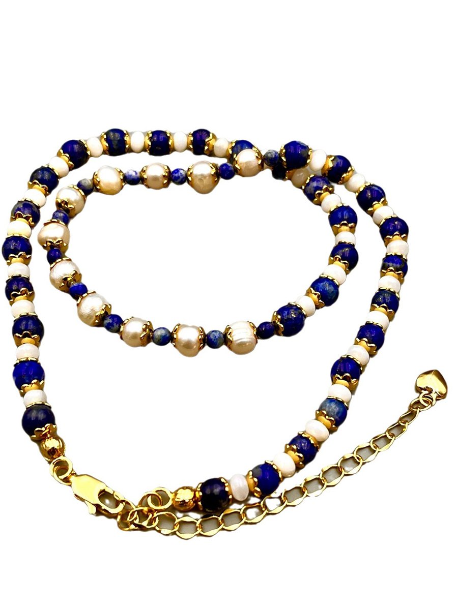 Vintage Natural Lapis Lazuli Pearl Fashion Necklace