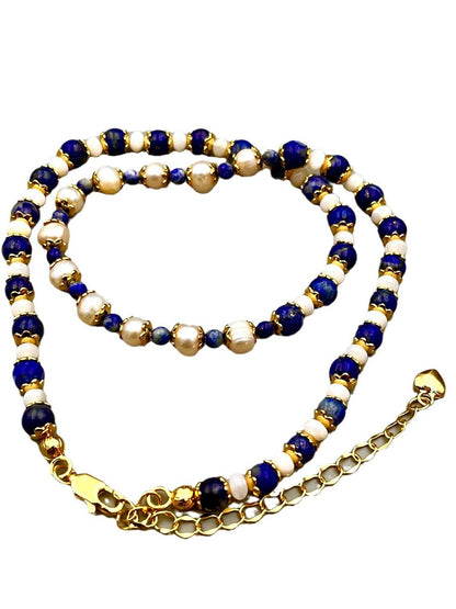 Vintage Natural Lapis Lazuli Pearl Fashion Necklace