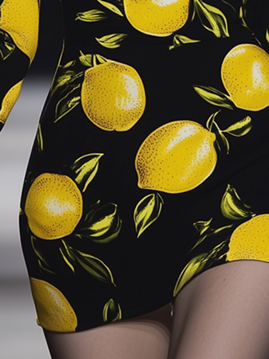 Casual Fashion Slim Lemon Print Mini Dress