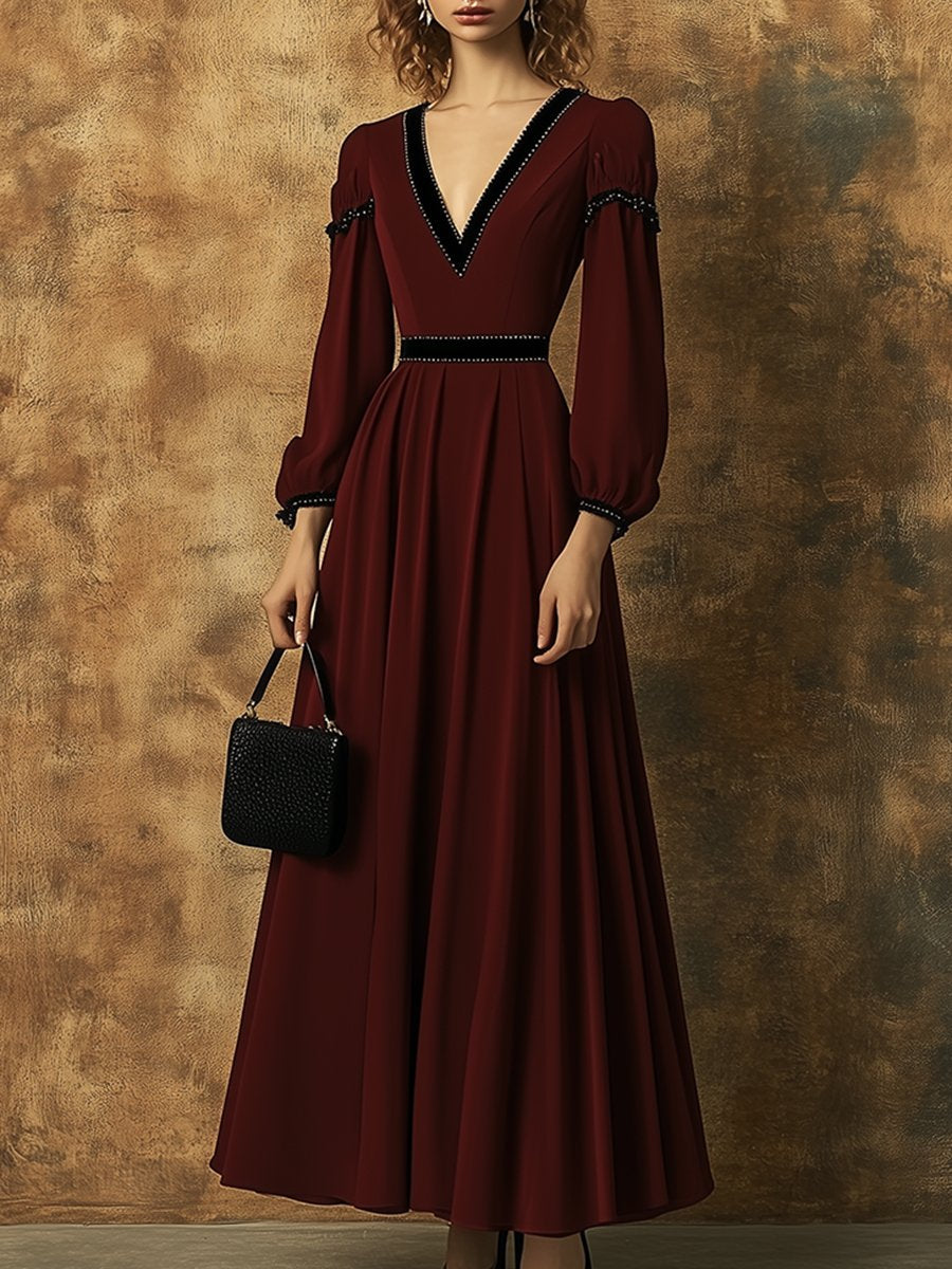 High-End Loose Fashionable And Elegant Ribbon Long Velvet Dress