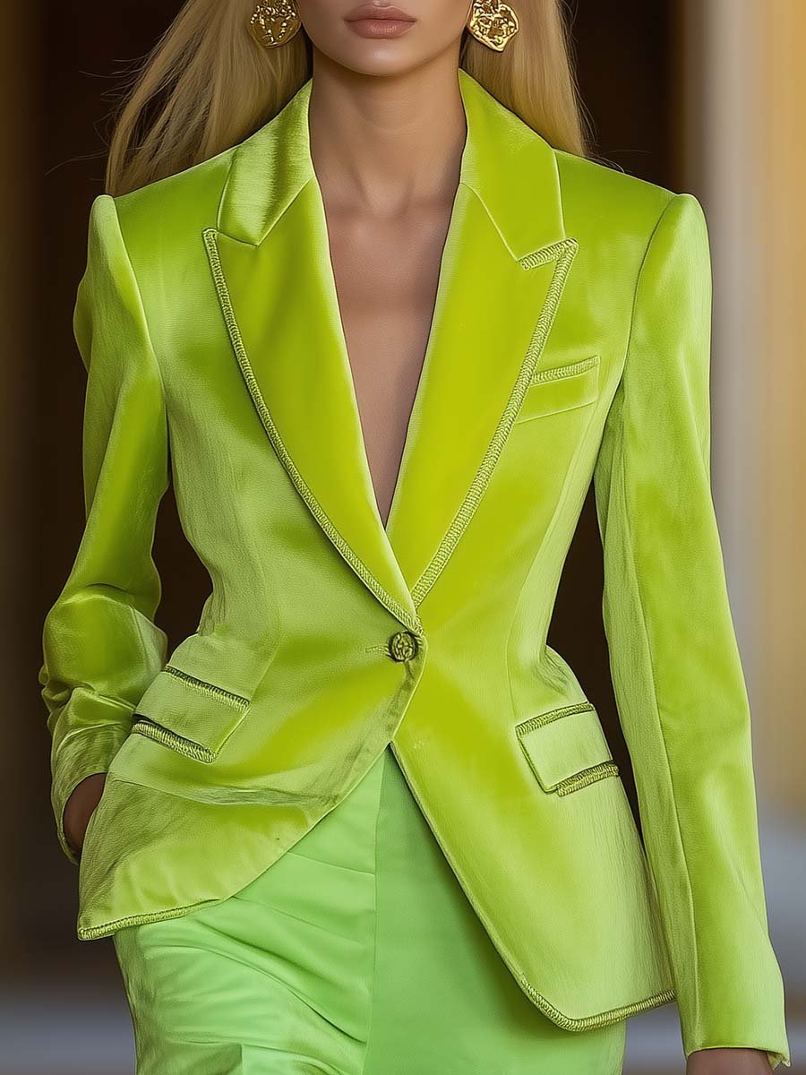 Fresh and Eye-catching Lemon Green Trim Blazer