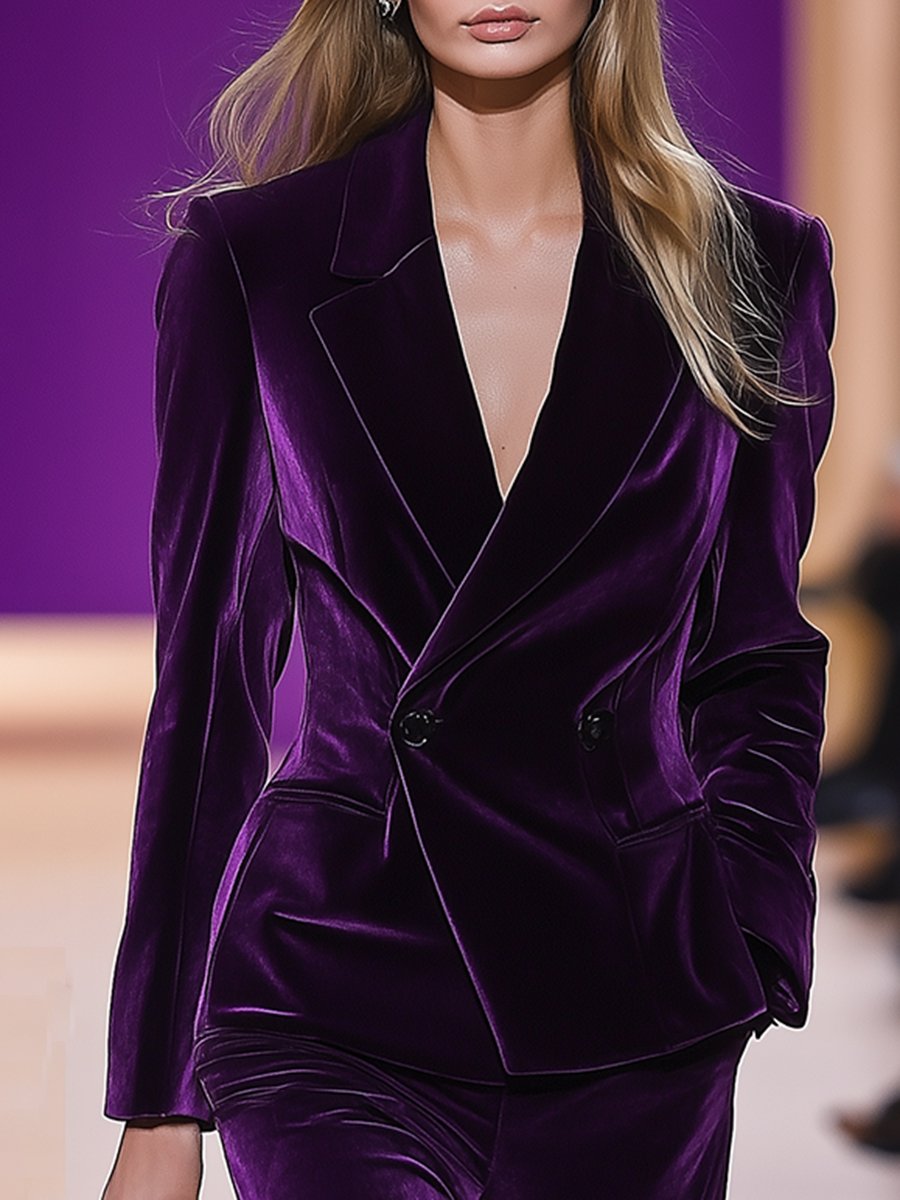 High-End Temperament Loose Retro Purple Velvet Suit