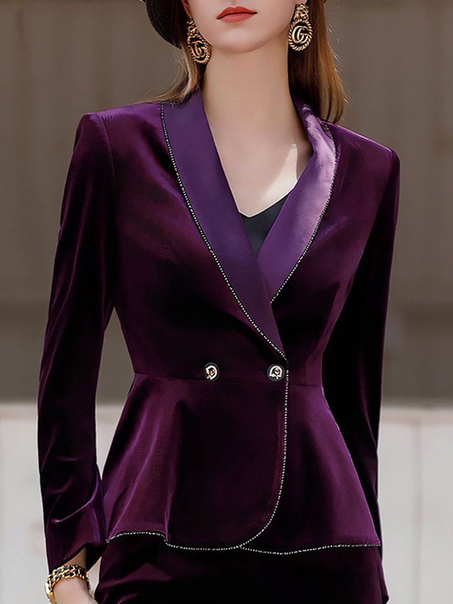 High-End Elegant Fashion Satin Lapel Velvet Suit