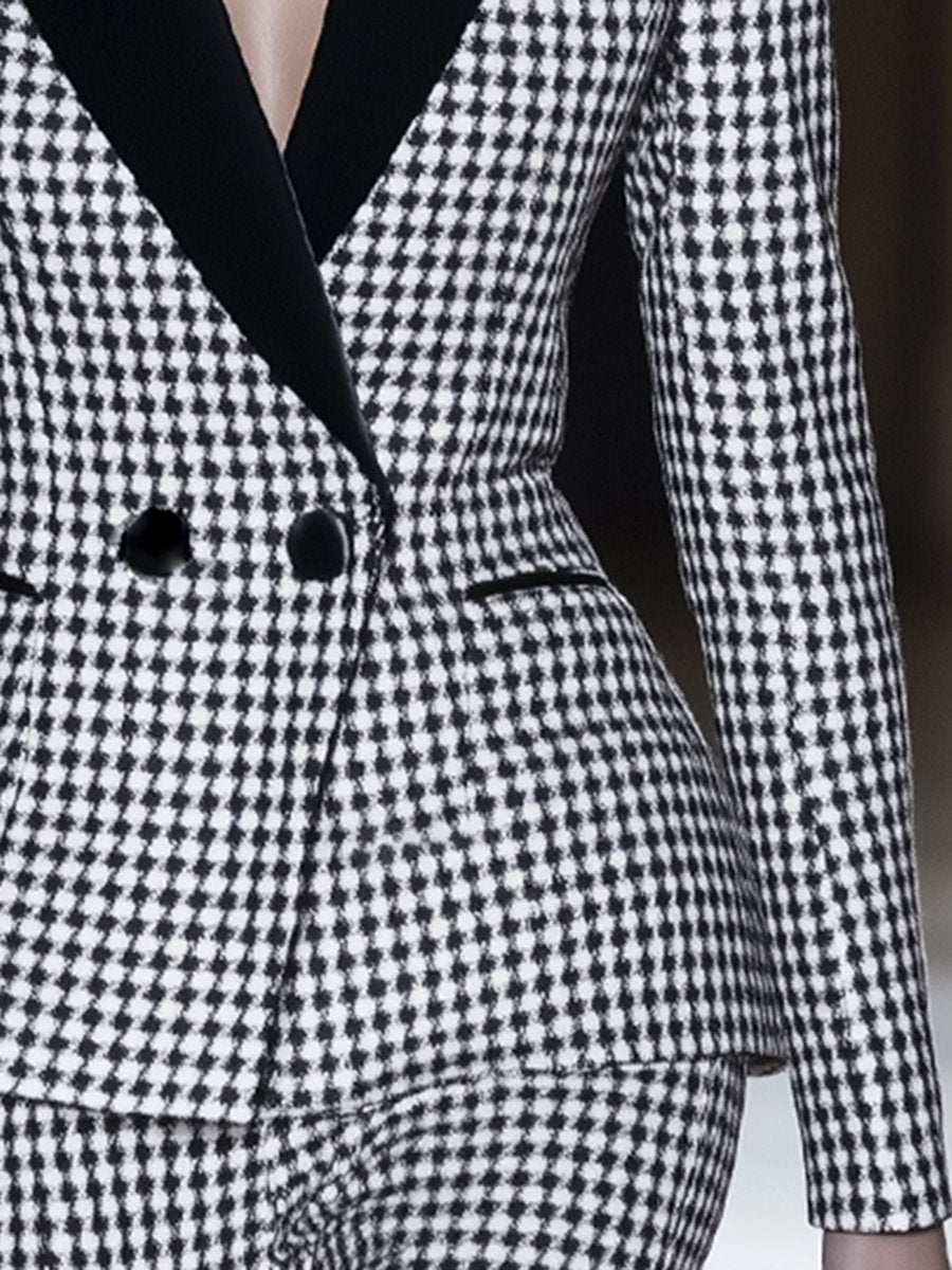 High-End And Fashionable Black Lapel Houndstooth Suit