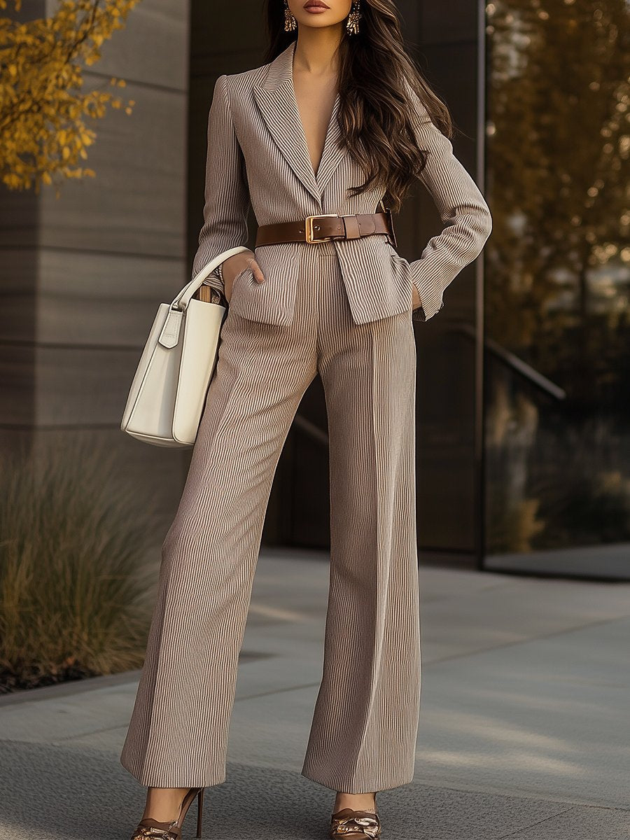 Fashion Business Khaki Long-sleeved Sets