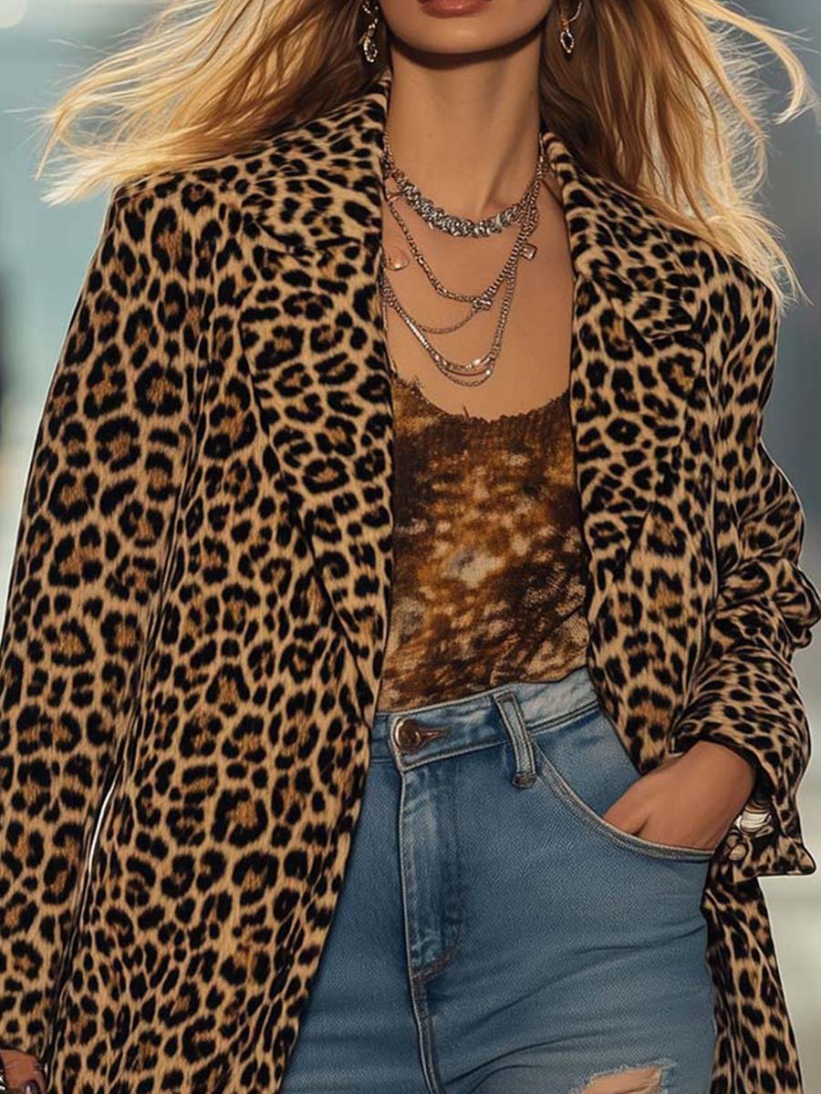 Retro Statement Lapel Leopard Print Blazer