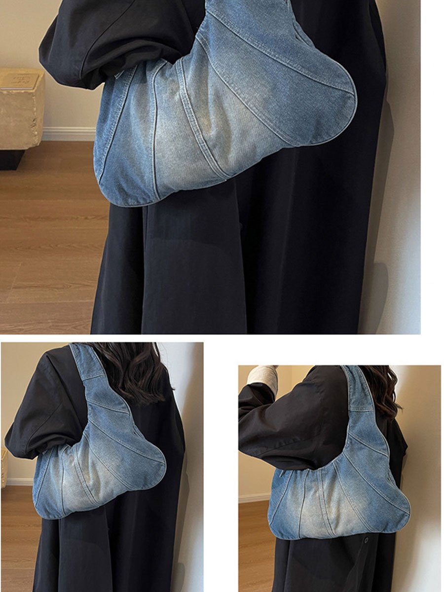 Casual Gradient Denim Stitching Fashionable Underarm Shoulder Bag