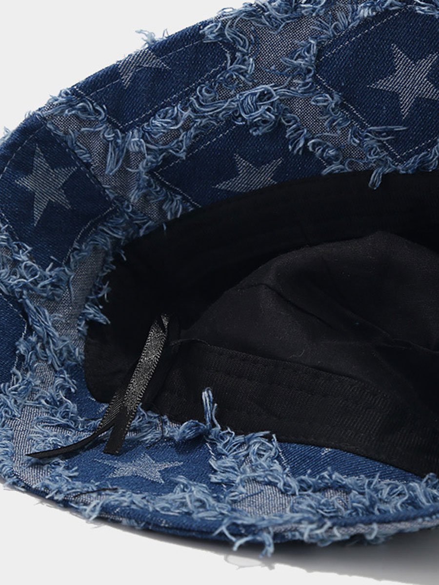 Casual Fashion Five-pointed Star Raw-edge Denim Bucket Hat