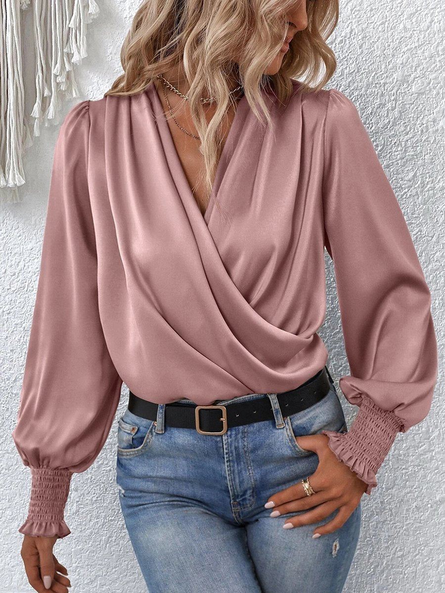 High Quality Elegant V-neck Lantern Sleeves Temperament Shirt