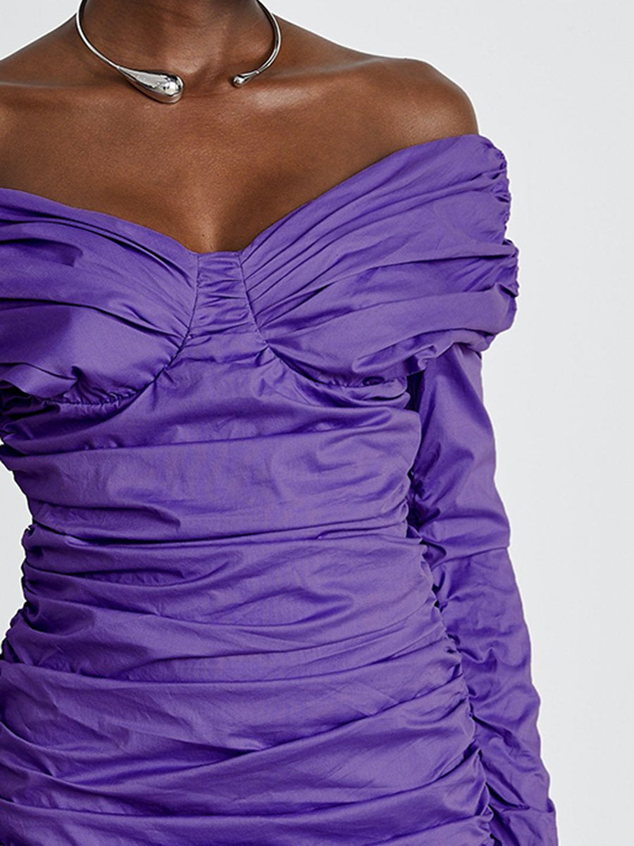 High-end Elegant Fashionable Pleated Purple Mini Dress