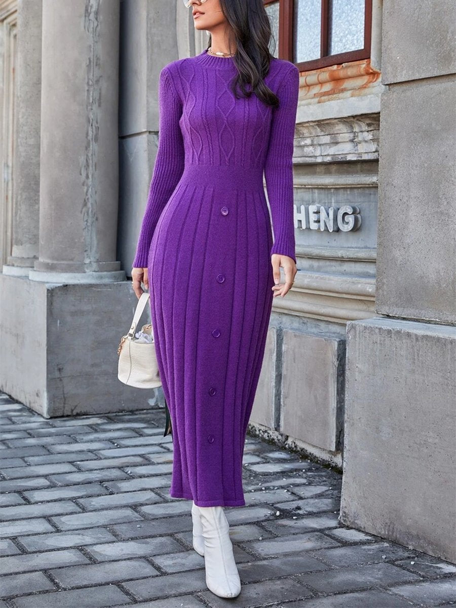 Fashionable And Simple Casual Purple Twisted Knitted Midi Dress