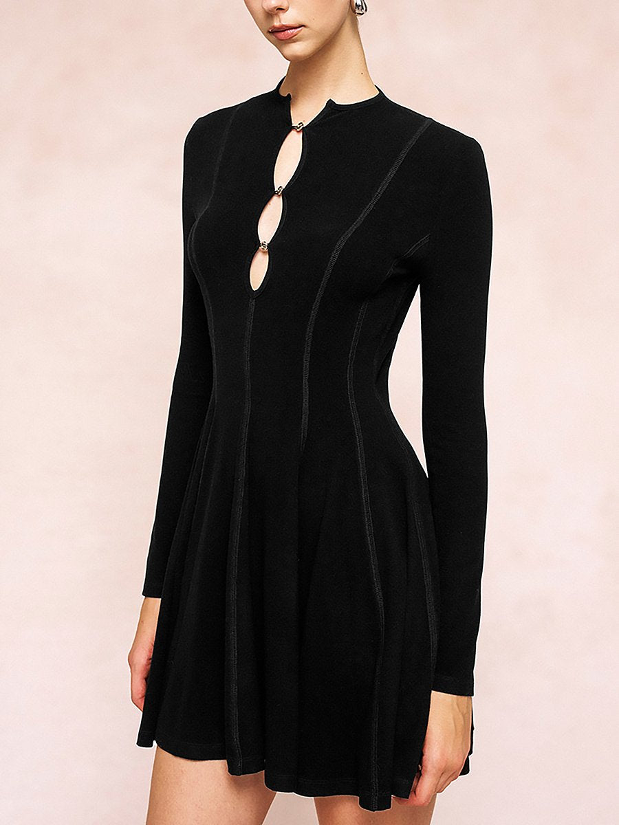 Elegant And Fashionable White Topstitched Black Velvet Mini Dress