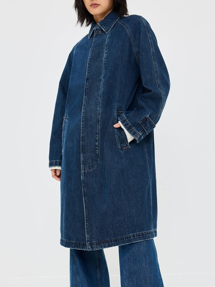 Casual Loose Retro Pocket Long Denim Trench Coat