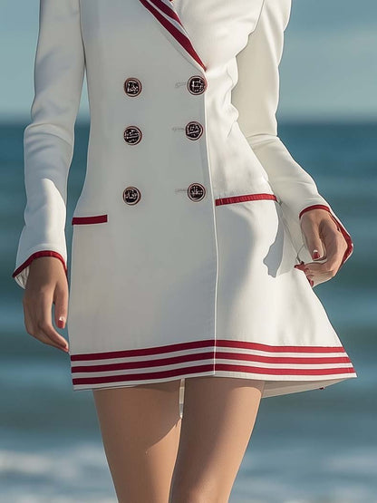 Classic Sailor Suit White Long Sleeve Mini Dress