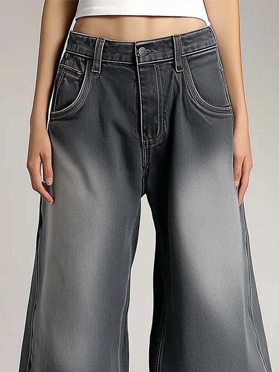 Retro Fashion Loose Washed Wide Leg Jeans