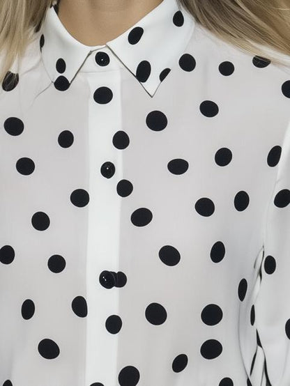 Versatile Polka Dot Lapel White Long-Sleeved Shirt