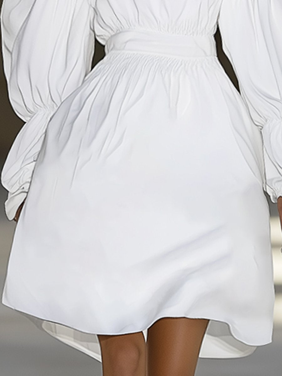 Elegant French Puff Sleeve White Mini Dress