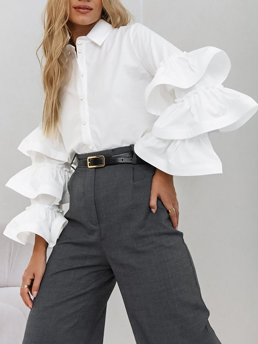 Retro French style white ruffled shirt