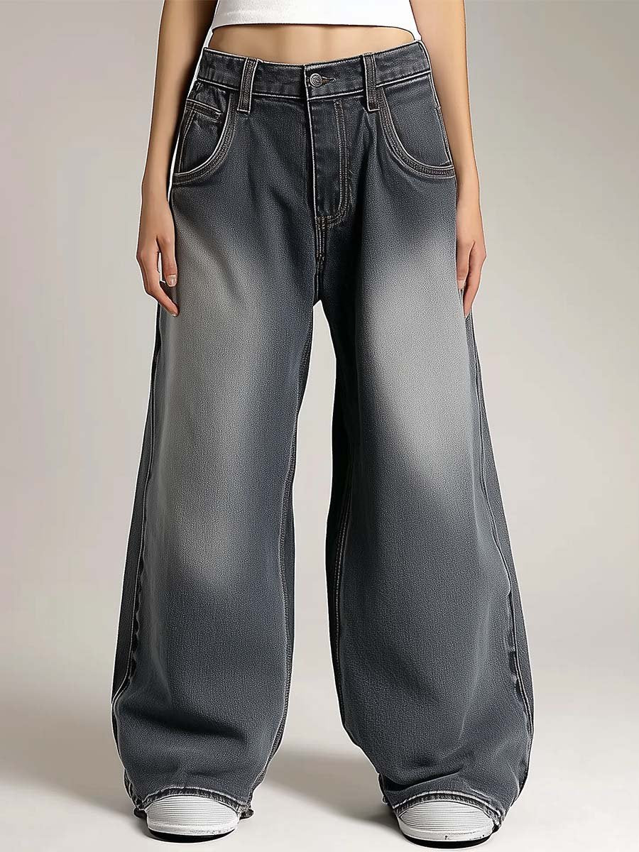 Retro Fashion Loose Washed Wide Leg Jeans