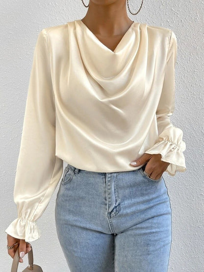 Elegant Ruffled Long Sleeve Satin Shirt