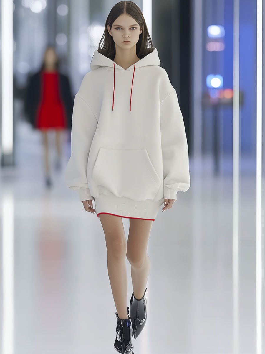 Casual Loose Red Hooded Pocket Hooded Sport Mini Dress