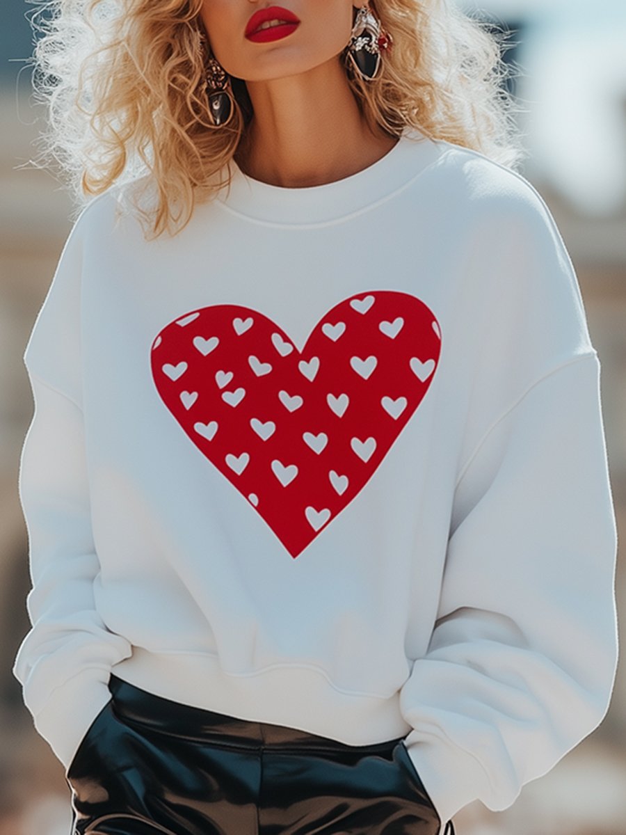 Casual Loose Fashion Love Heart Pullover Sweatshirt