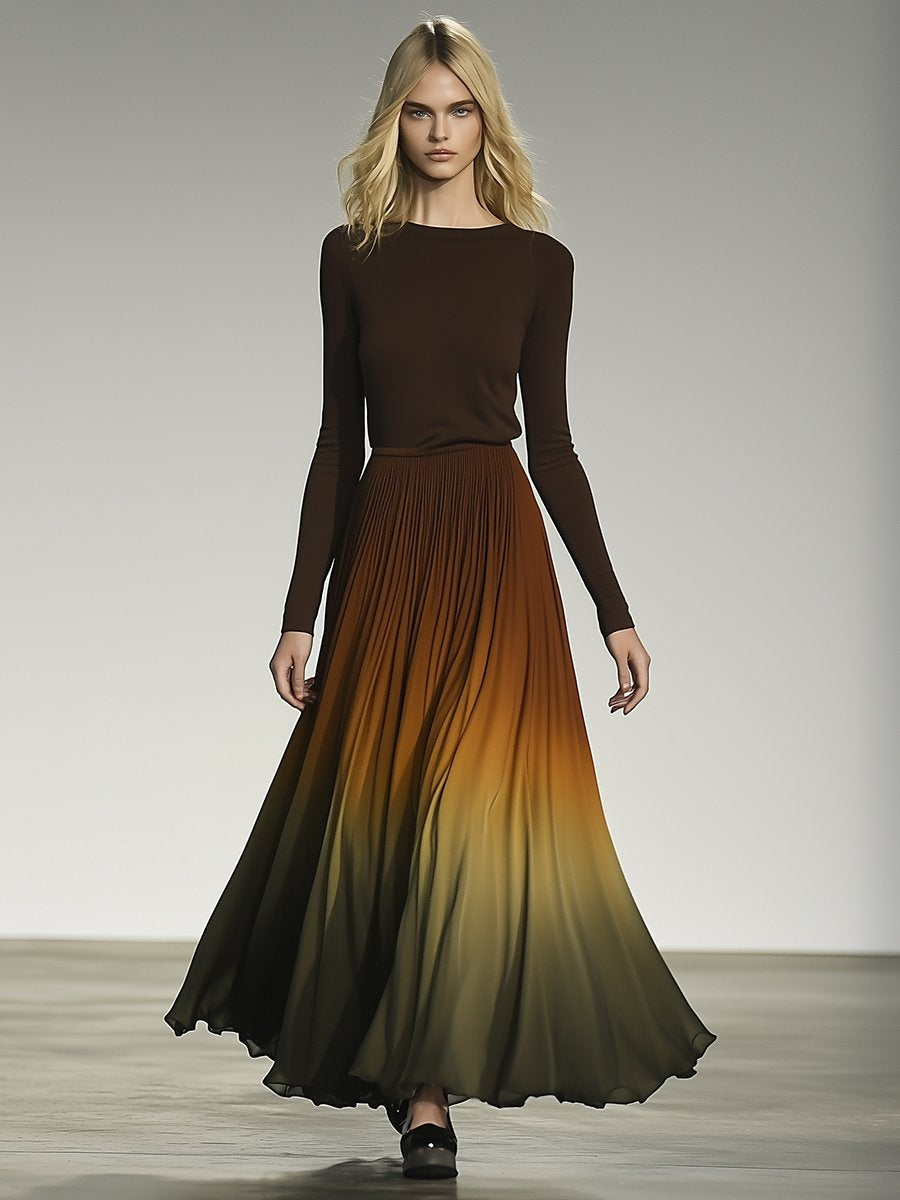 High-End Fashion Temperament Brown Gradient Maxi Dress