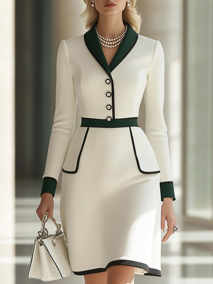 High-End Fashionable Green Lapel Midi Dress