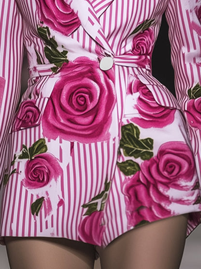 Elegant And Romantic Pink Striped Rose Suit Mini Dress