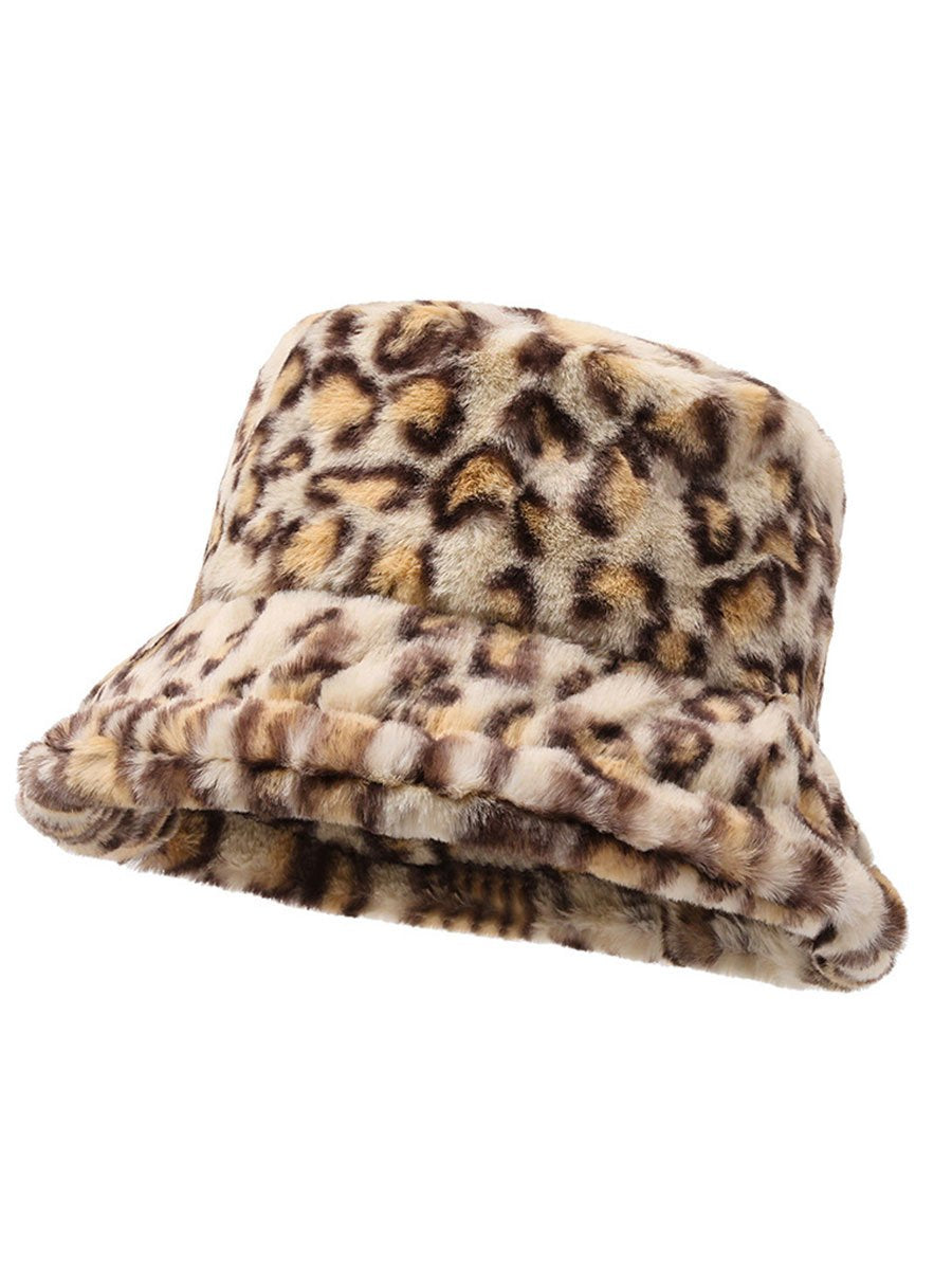 Casual Fashion Leopard Fur Warm Bucket Hat